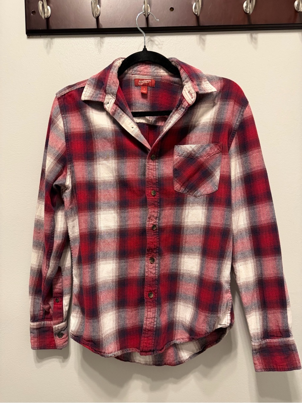 Arizona Jean Company Red and White Plaid Button-Down Shirt